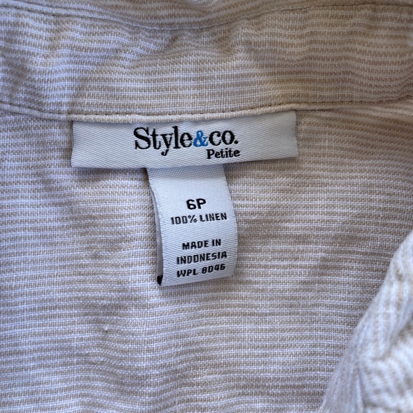 Style & Co. Striped 100% Linen Long Sleeve Button Up Blouse, 6P - Picture 3 of 4